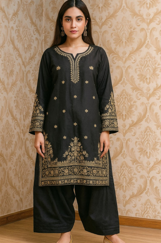 Cotton Kurta with Embroidery & Farshi Shalwar