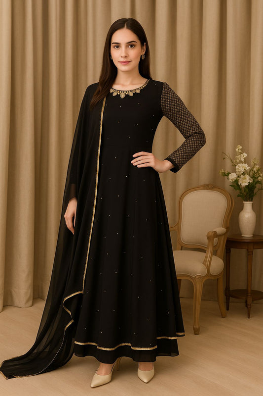 Pine Chiffon Frock Ensemble