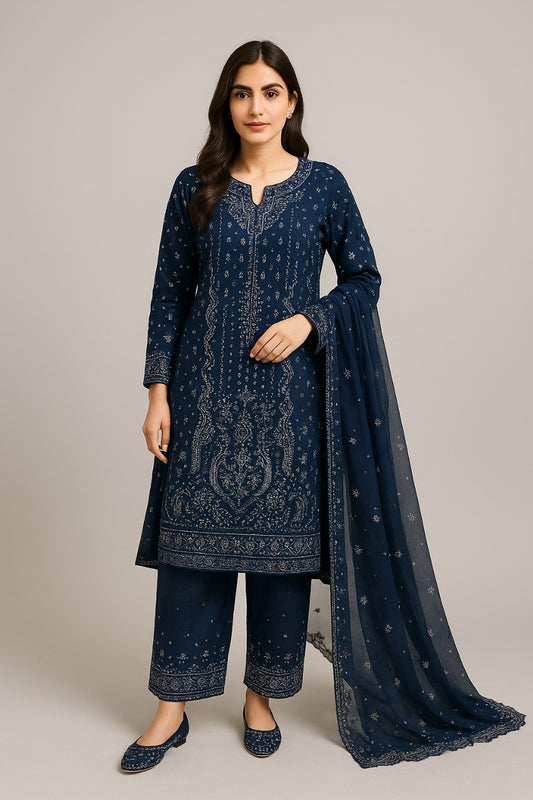 Embroidered Midnight Blue Kurta Set
