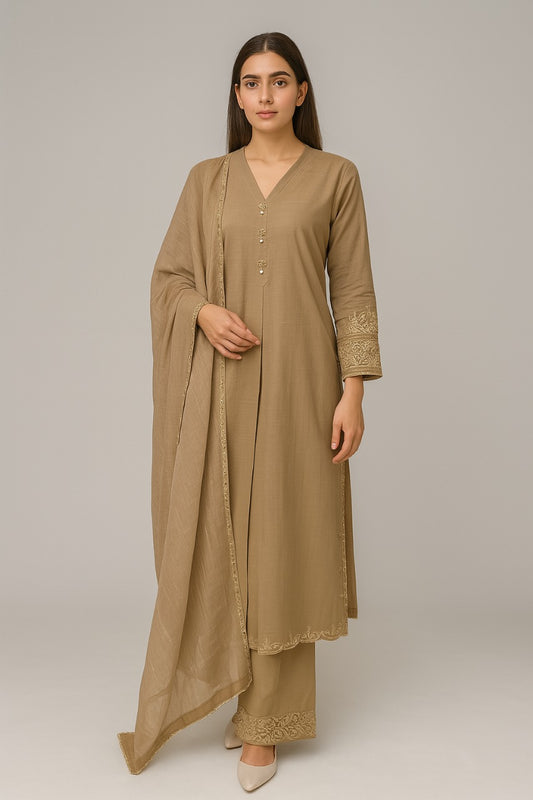 Warm Taupe Embroidered Kurta Set