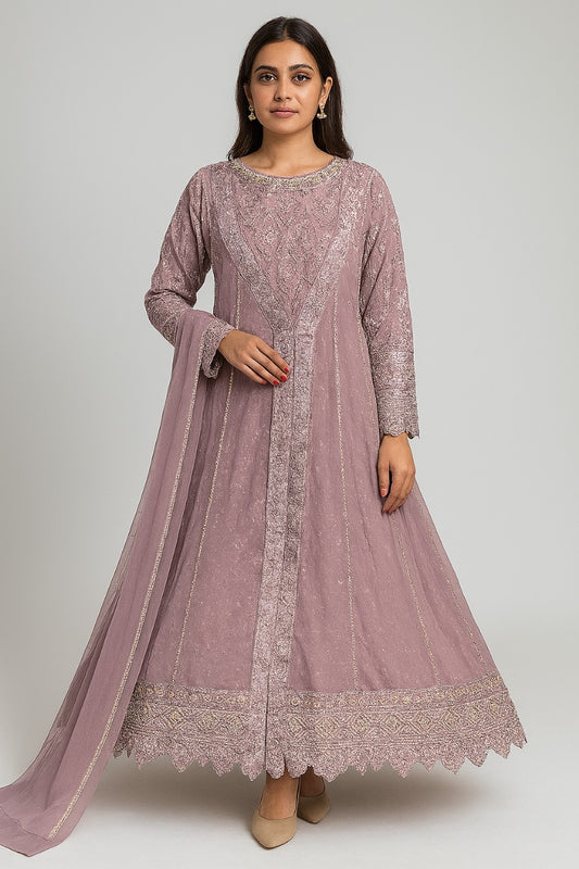Mauve Embroidered Anarkali Suit with Dupatta