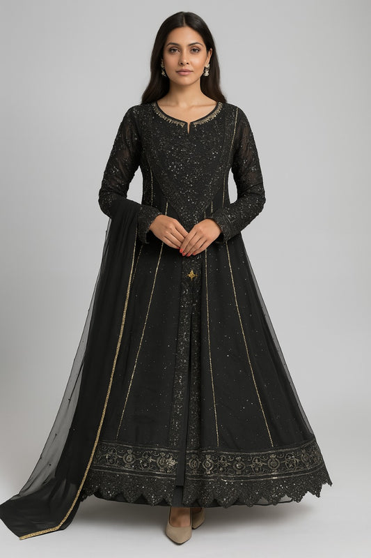 Black Embroidered Anarkali Suit with Dupatta